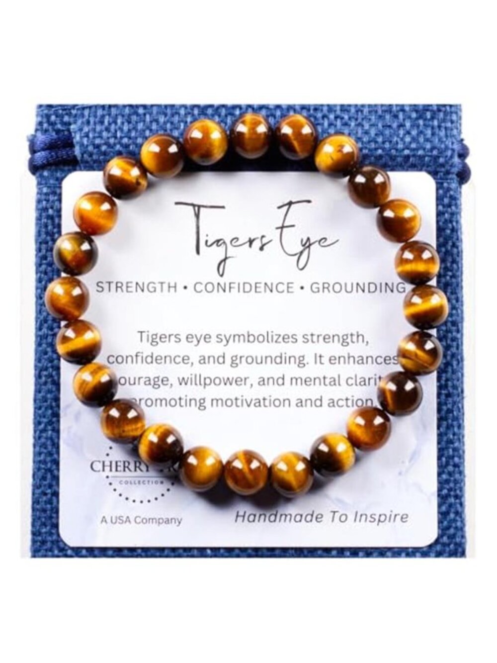 Natural Tiger Eye Bracelet 8mm Beaded Stretch Crystal Gemstone Unisex 6.75 Inch